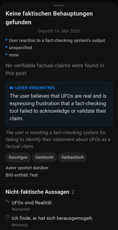 Screenshot des detaillierten eYou Faktencheck Ergebnisses