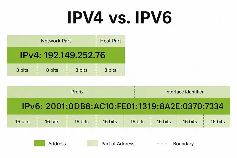 Overview graphic of an IPv4 and an IPv6 address.